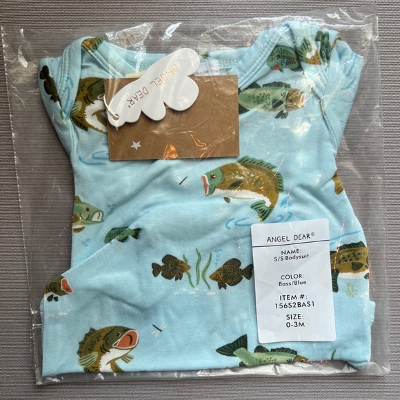 NIB Angel Dear - Blue Bass Onesie Short Sleeve 0-3 M - Picture 2 of 2